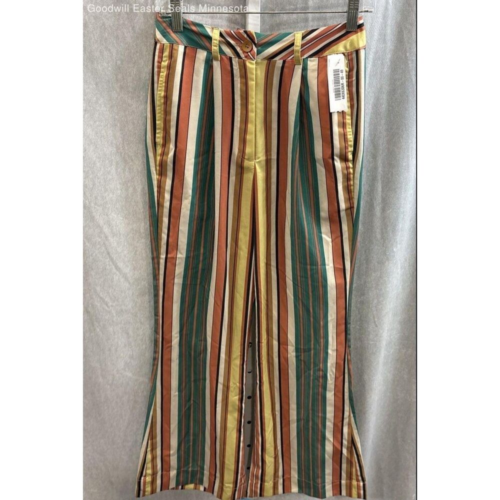 Anthropologie Tiny Camelia Striped Wide Leg Pants Flare High Rise NWT Size 4